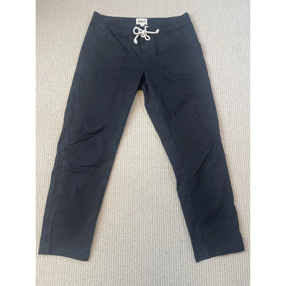 Pact Women's Large Twill Jogger Pants Black Elastic Waist Pockets